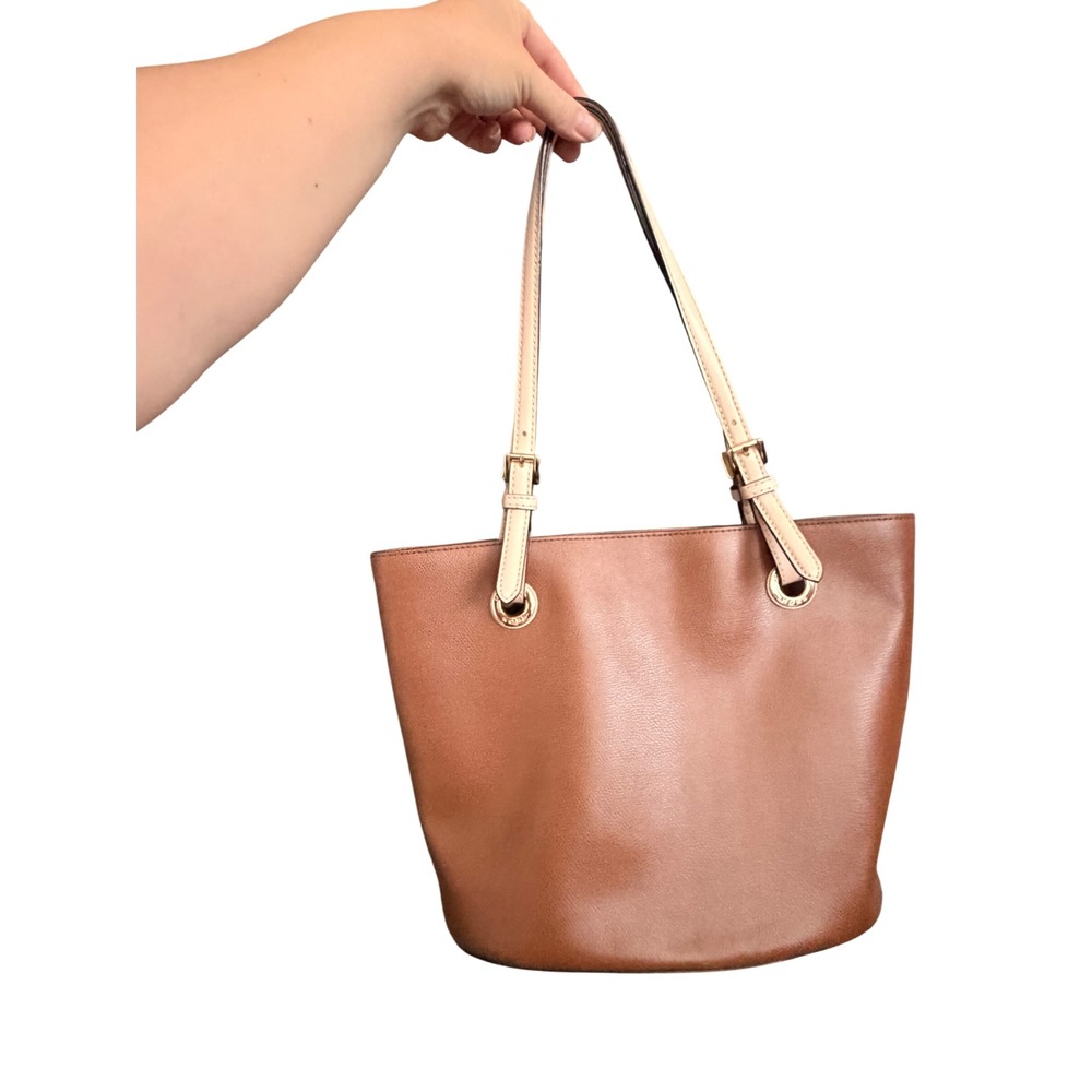 Michael Kors Bedford Medium Top Zip Pocket Tote Brown Pebbled Leather Handbag
